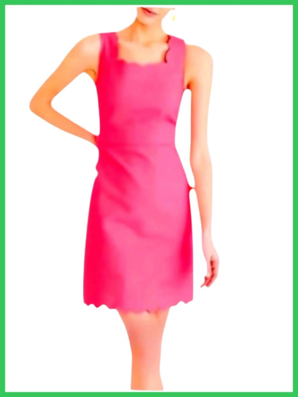 J.Crew Hot Pink Scalloped Sheath Cotton Sleeveless Dress